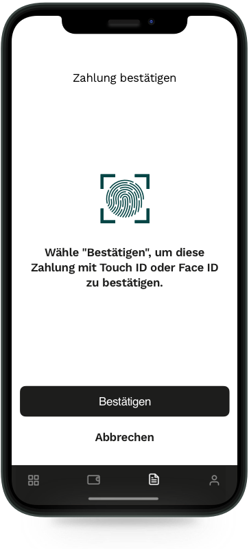 Online-Zahlungen direkt in der Holvi-App bestätigen: Screenshot der Authentifizierung per Fingerabdruck